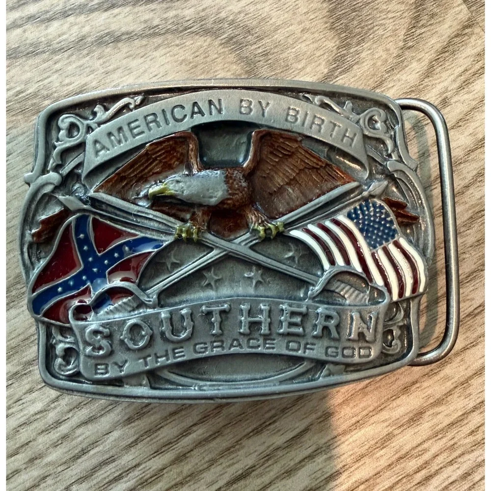 Western Express American By Birth Southern By Grace Of God Belt Buckle USA NIB